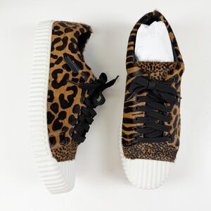 Carrano Leopard Sneakers Womens Size 8 Tan Black Animal Print with Box